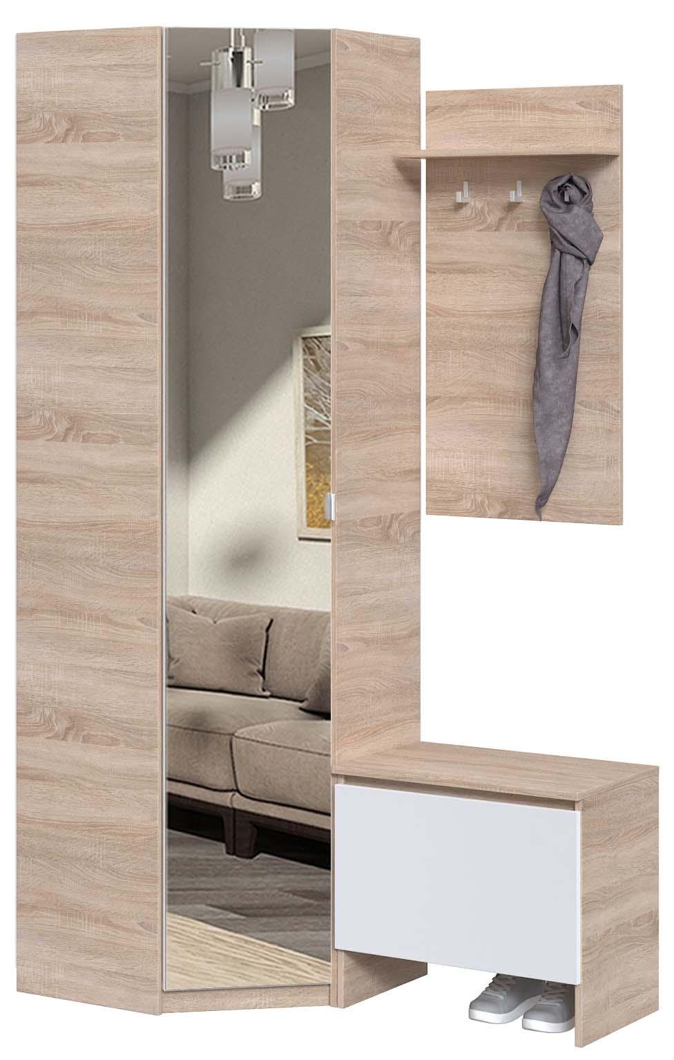 Прихожая угловая Мастер Форм Брайт 1170/620х376х2000 мм Дуб сонома/Белый (31302)