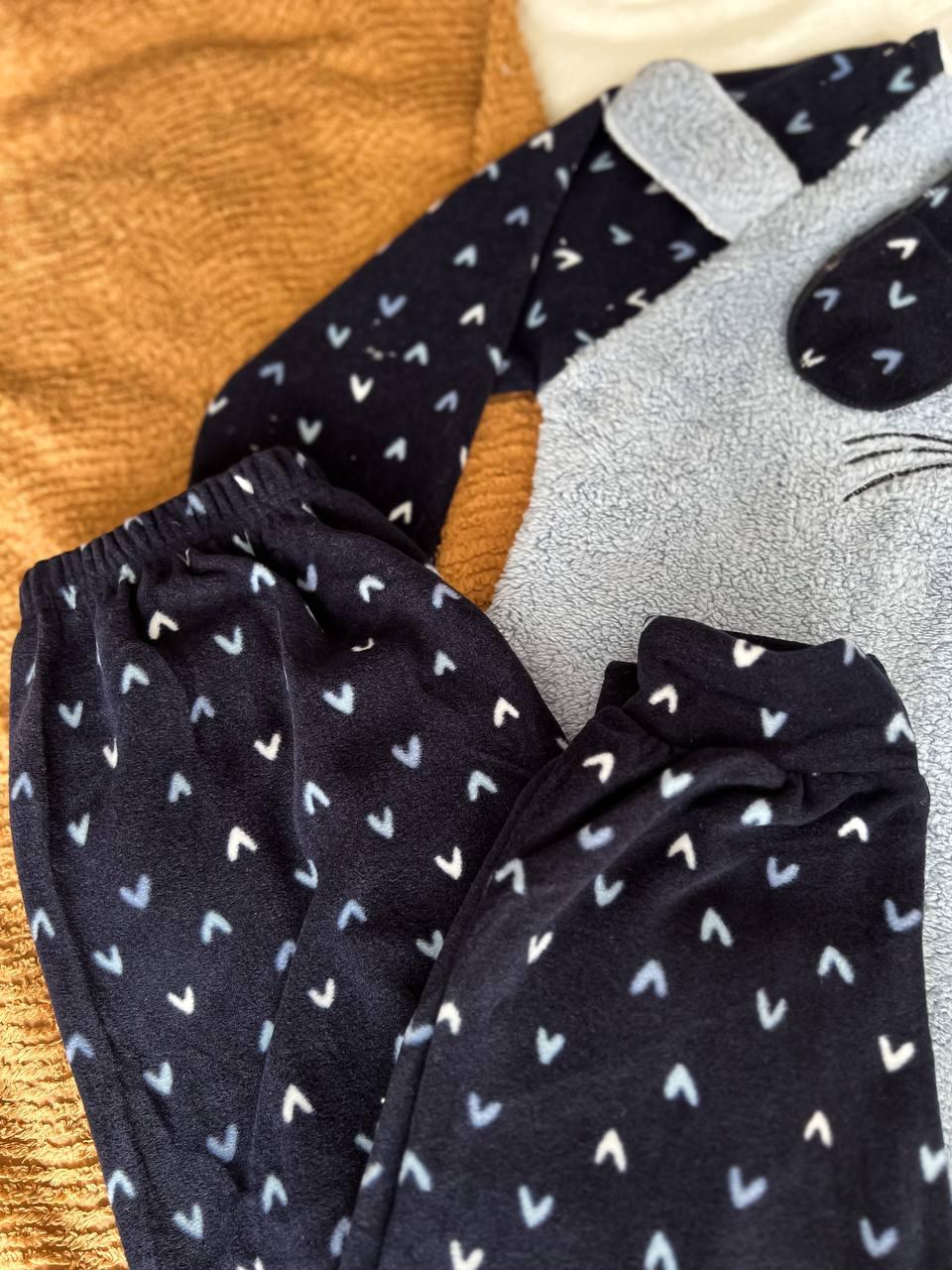 Піжама жіноча тепла DO2165 з принтом мишки та маскою для сну XL Синій - фото 6 Піжама жіноча тепла DO2165 з принтом мишки та маскою для сну XL Синій - фото 6