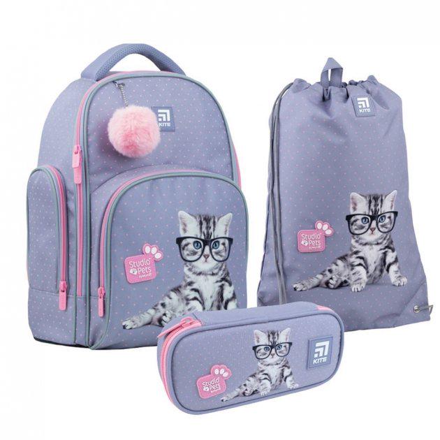 Школьный набор Kite Education Studio Pets рюкзак полукаркасный/пенал/сумка для обуви (202206)