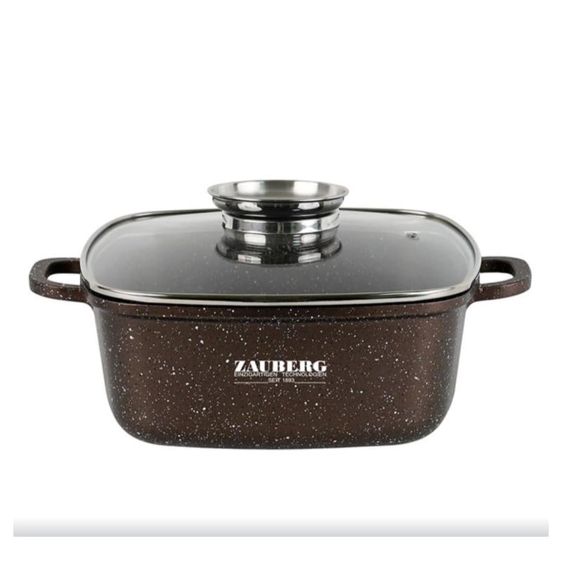 Кастрюля с крышкой ZAUBERG алюминиевая с мраморным покрытием 2,7 л Шоколадная (1220-CH)