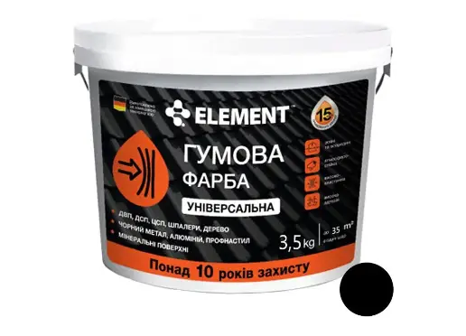 Краска резиновая ELEMENT универсальная база А 3,5 кг Черный (27709911) Краска резиновая ELEMENT универсальная база А 3,5 кг Черный (27709911)