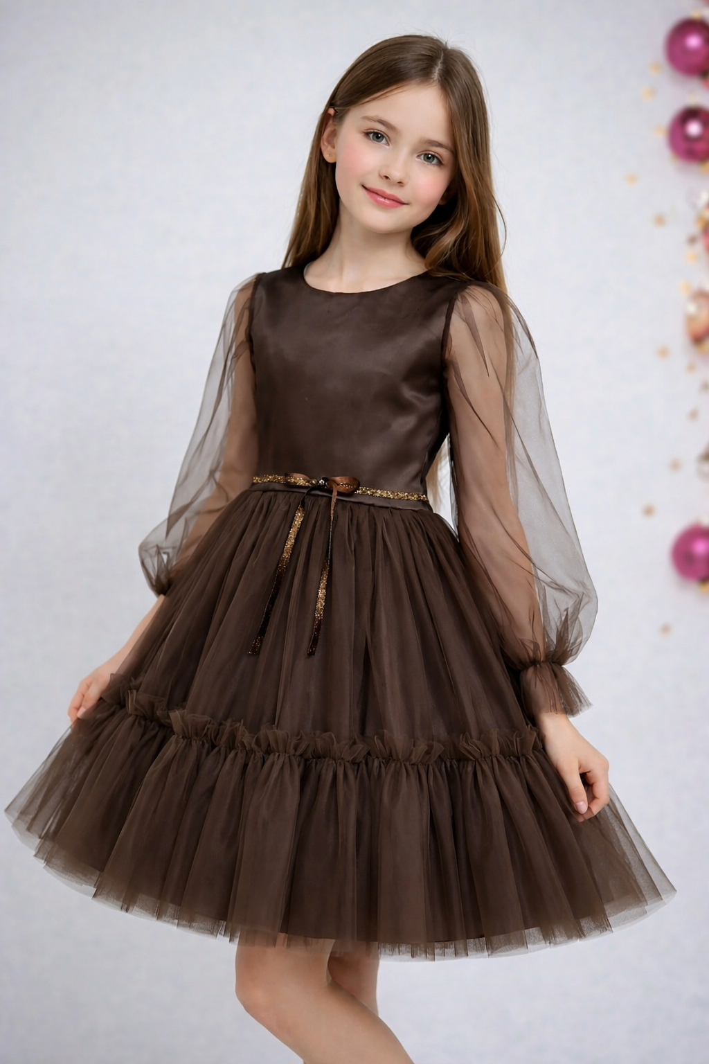 Платье праздничное для девочки 140 см Коричневый/Шоколад