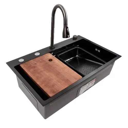 Мойка кухонная Platinum Handmade 75x45A PVD водопад Черный (1890066715)