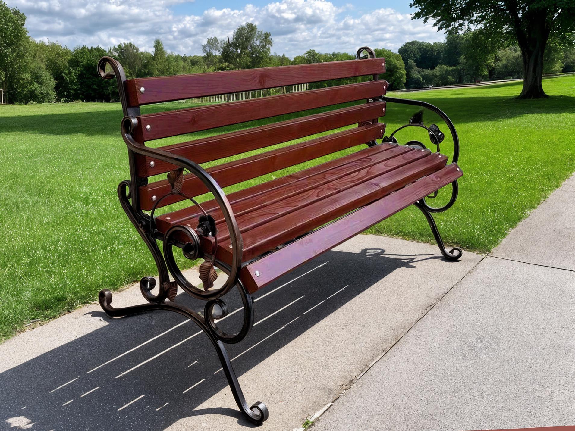 Скамейка садовая кованая Tobi Sho Камелия с подлокотниками 150 см Махагоний - фото 3