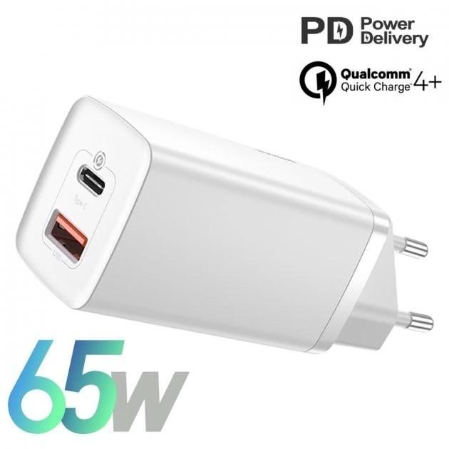 Зарядное устройство Baseus GaN2 Lite Quick Charger 1 Type-C 1 USB в CCGAN2L-B02 c быстрой зарядкой 65 W White - фото 2