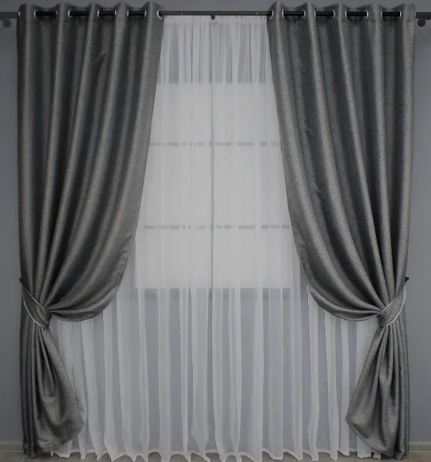 Комплект штор на люверсах блекаут/лен/мешковина 1,5х2,5 м 2 шт. Серый (288ш)