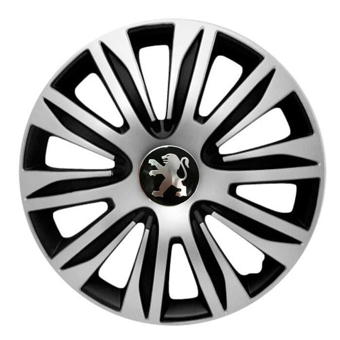 Колпаки для колес 4 Racing Nardo R16 с логотипом Peugeot 4 шт. Silver/Black