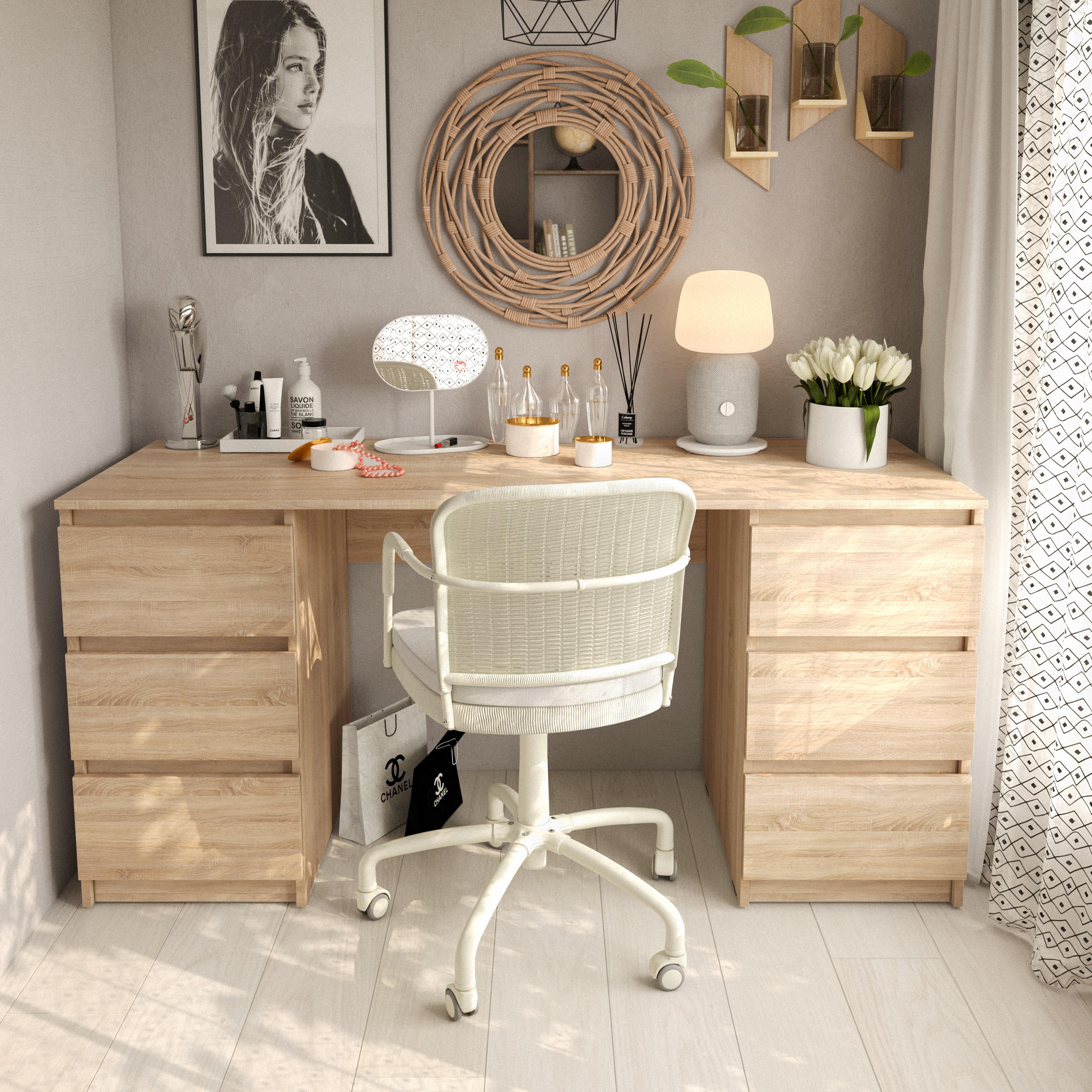 Письменный стол с двумя тумбами без ручек 1580х758х600 мм Дуб сонома (mt-228-sn)