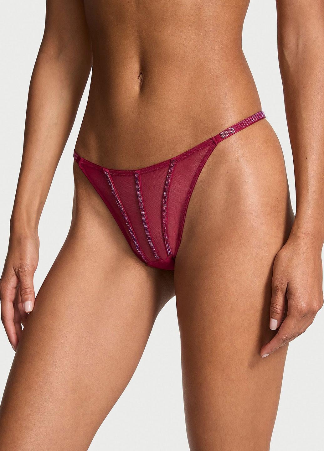 Трусики женские со стразами Victoria's Secret Very Sexy XS Бордовый (00415635QD4XS)