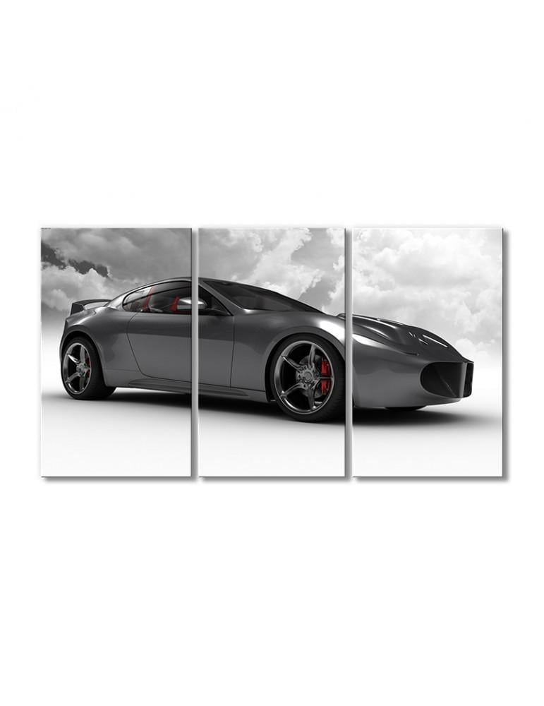 Картина модульная Серебряный раллийный автомобиль 3 модуля 60x90 см