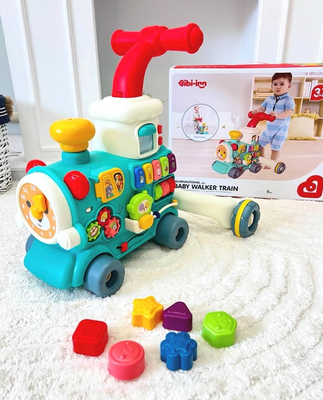 Дитяча каталка-ходунки 6062-6063 Паровозик з парогенератором Бірюзовий (2765581947)