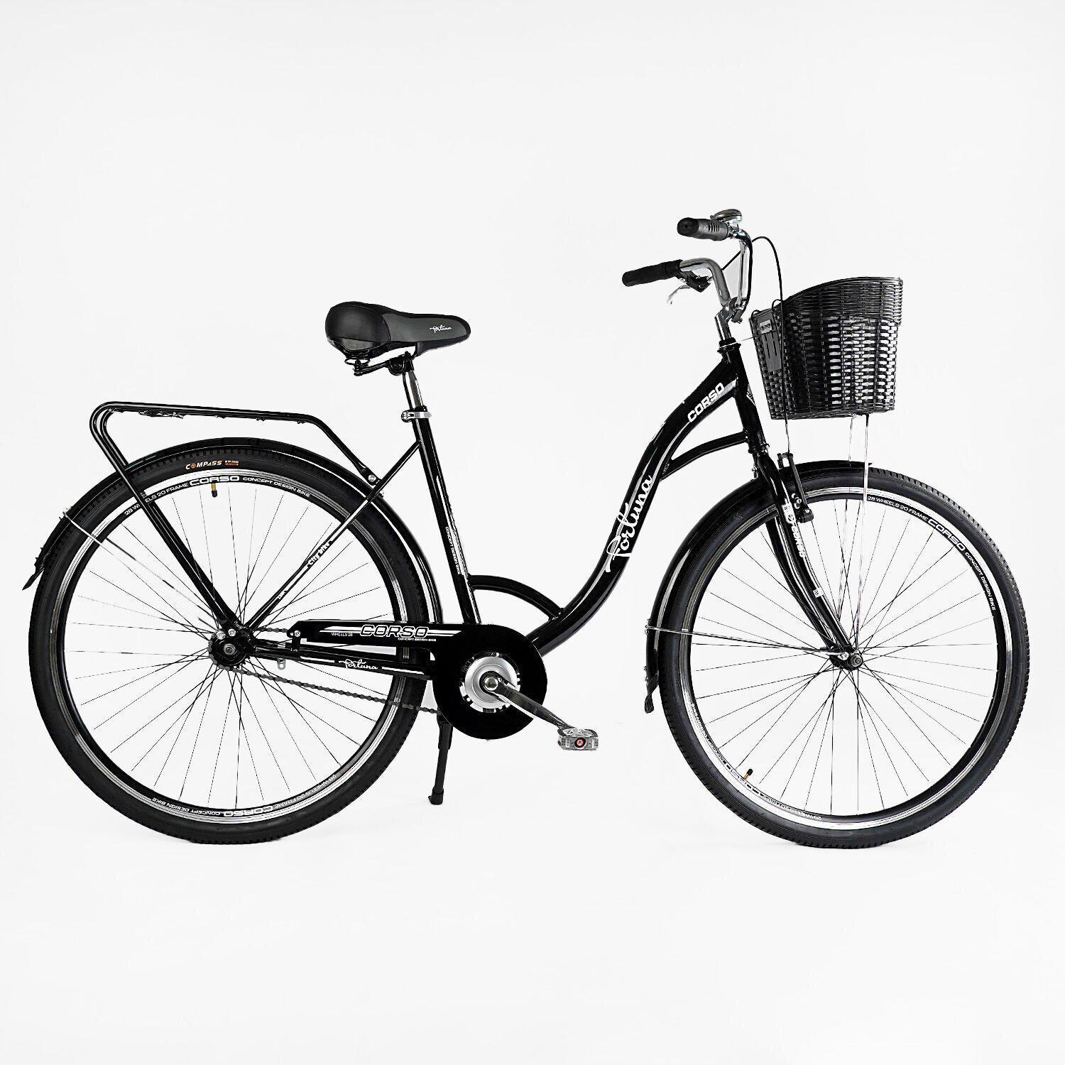 Велосипед городской Corso Fortuna с корзиной и багажником рама 20"/28" Черный - фото 1 Велосипед городской Corso Fortuna с корзиной и багажником рама 20"/28" Черный - фото 1