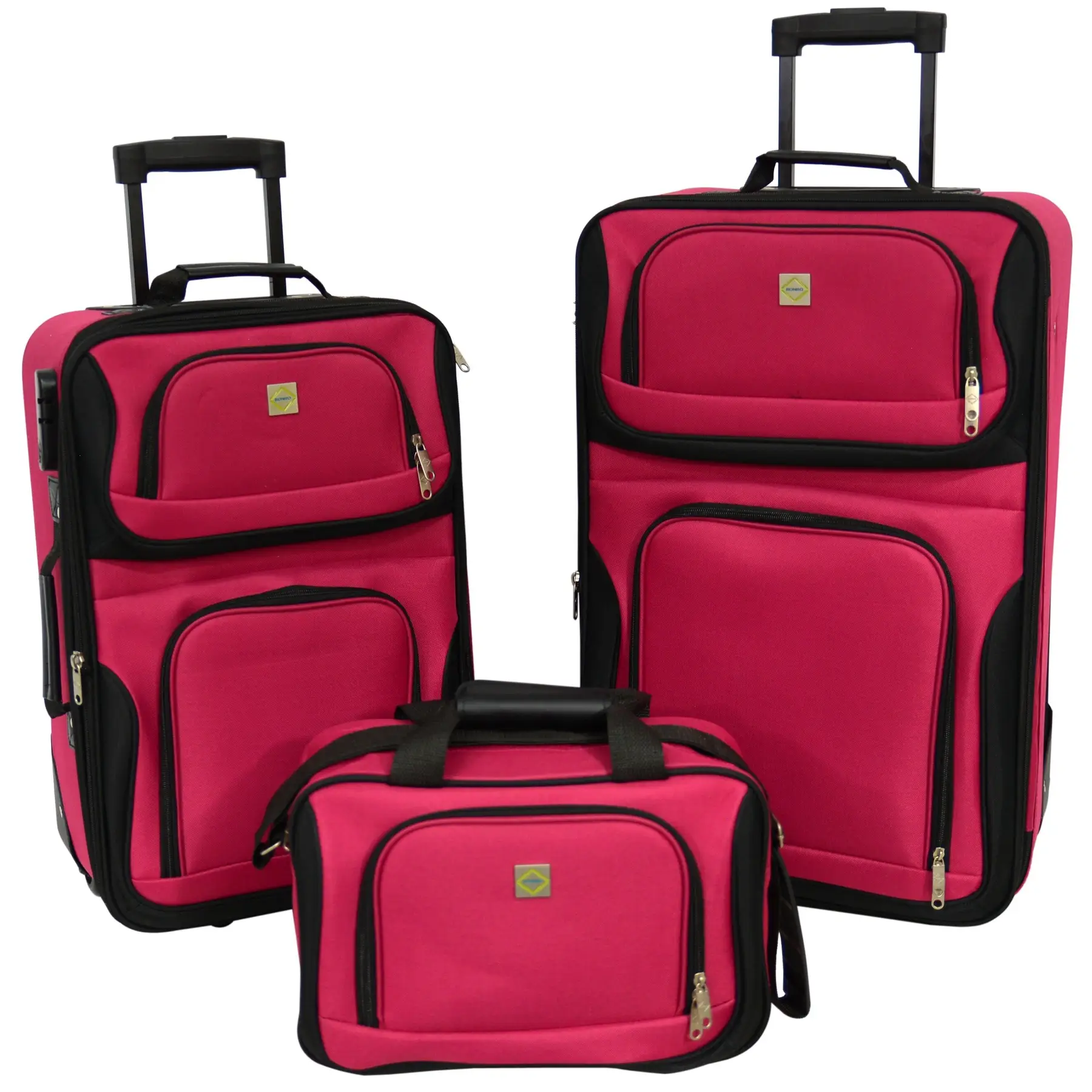 Набір валіз Bonro Best на каучукових колесах 2 шт. та сумка Вишневий (21-76-10080100)