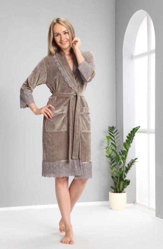 Халат женский Nusa 18191 хлопок/бамбук M Бежевый