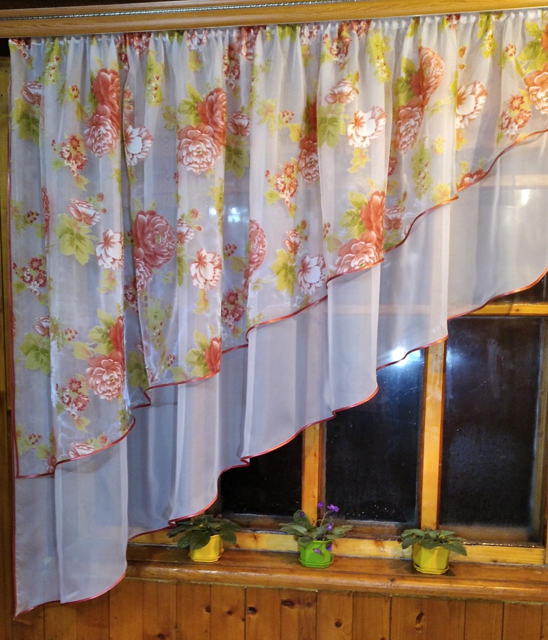 Тюль арка коротка готова Ніка ліва Білий/Півонія (1287755018) - фото 1 Тюль арка коротка готова Ніка ліва Білий/Півонія (1287755018) - фото 1