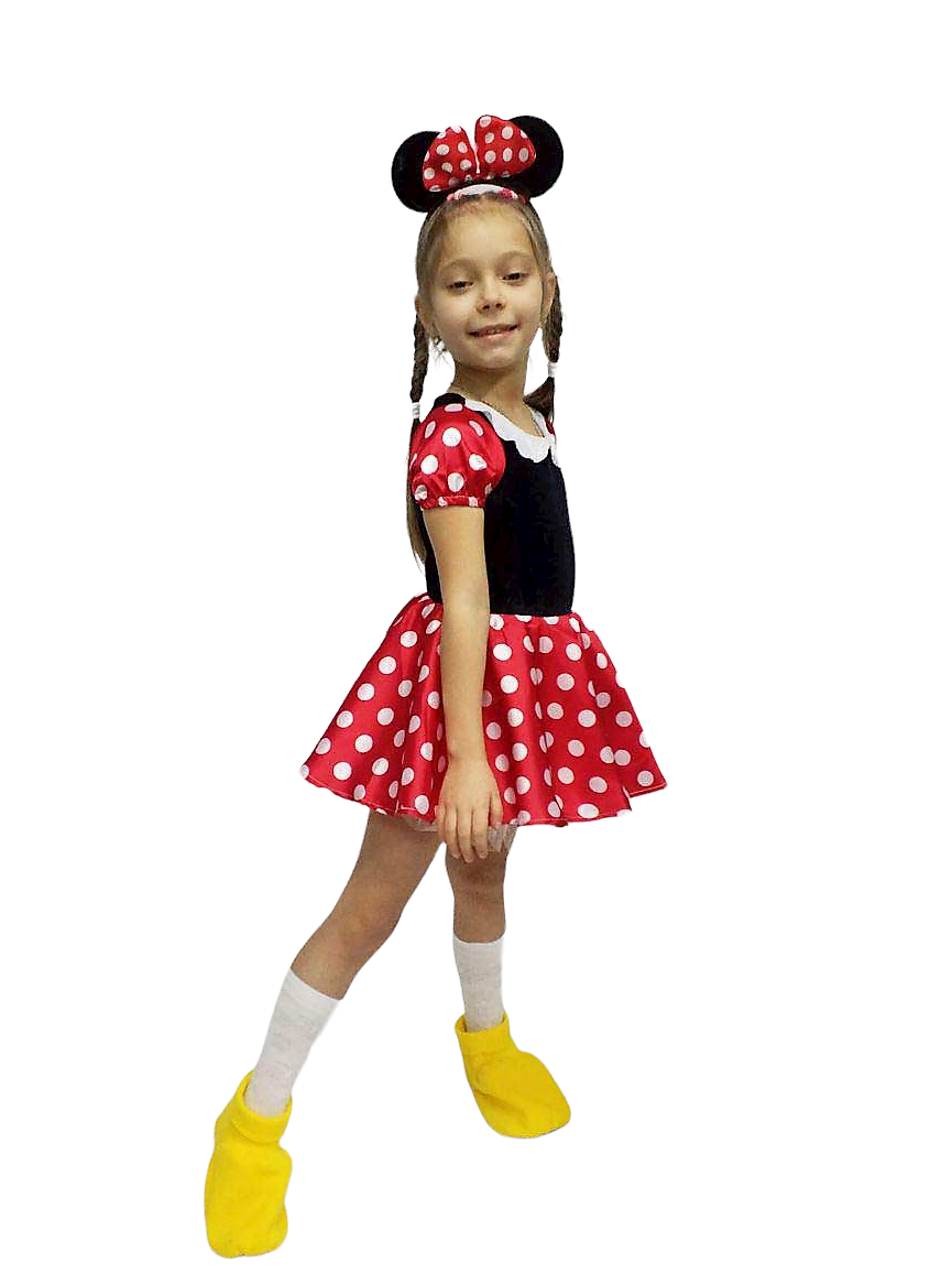 Костюм карнавальный детский Мини Маус из атласа и велюра с сапогами 128-134 см