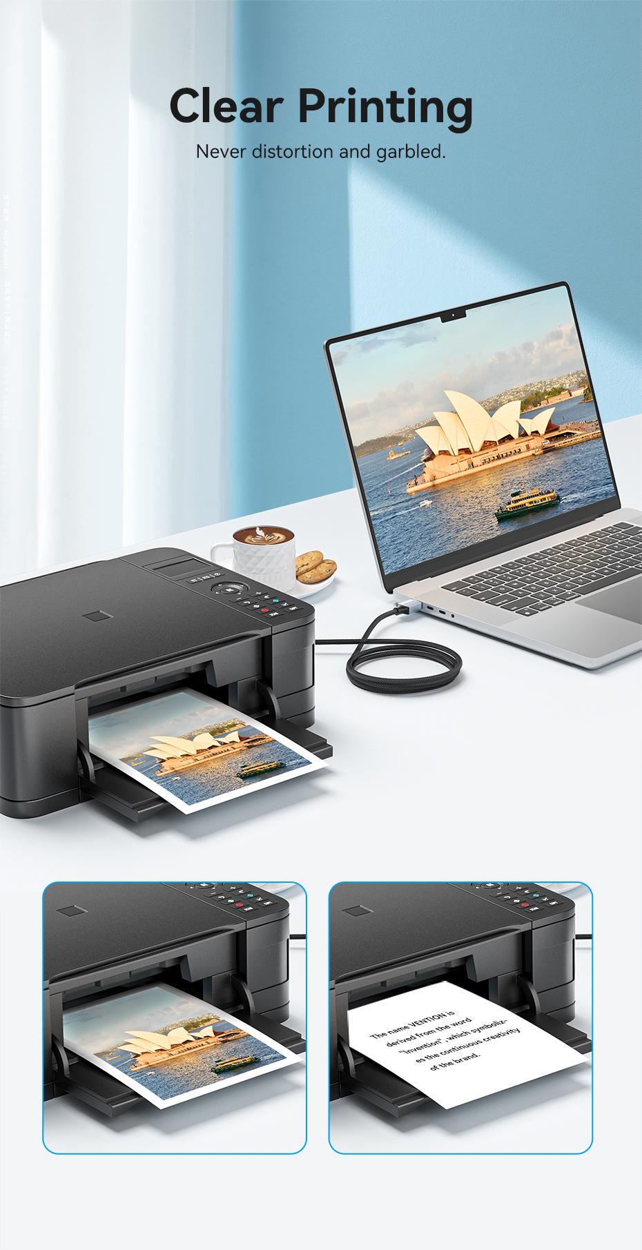 Кабель для принтера Vention USB-USB Type-B 2.0 480 Мбіт/с 2A USB-A на USB-B нейлонове обплетення 8 м Чорний (CTTHK) - фото 3