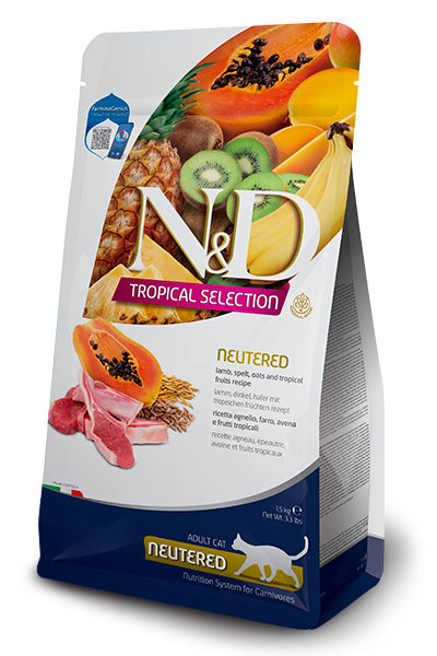 Корм сухой низкозерновой Farmina N&D TROPICAL SELECTION для стерилизованных взрослых кошек с ягненком и тропическими фруктами 1,5 кг (34176631)