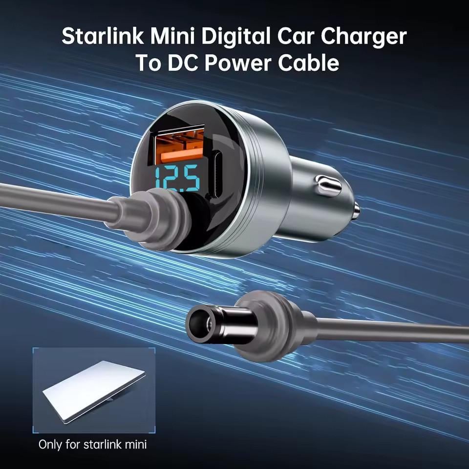 Зарядное устройство для телефонов автомобильное для Starlink Mini с DC 5521 USB-C QC 3.0 3 порта QC PD с кабелем 5 м (2806680729) - фото 7