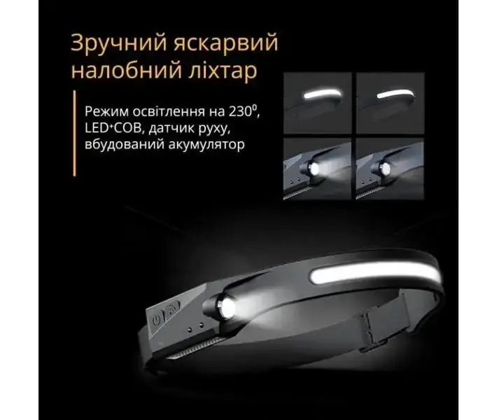 Налобний ліхтар BL G-28 XPE+COB з датчиком руху USB заряджання (G-28) - фото 5
