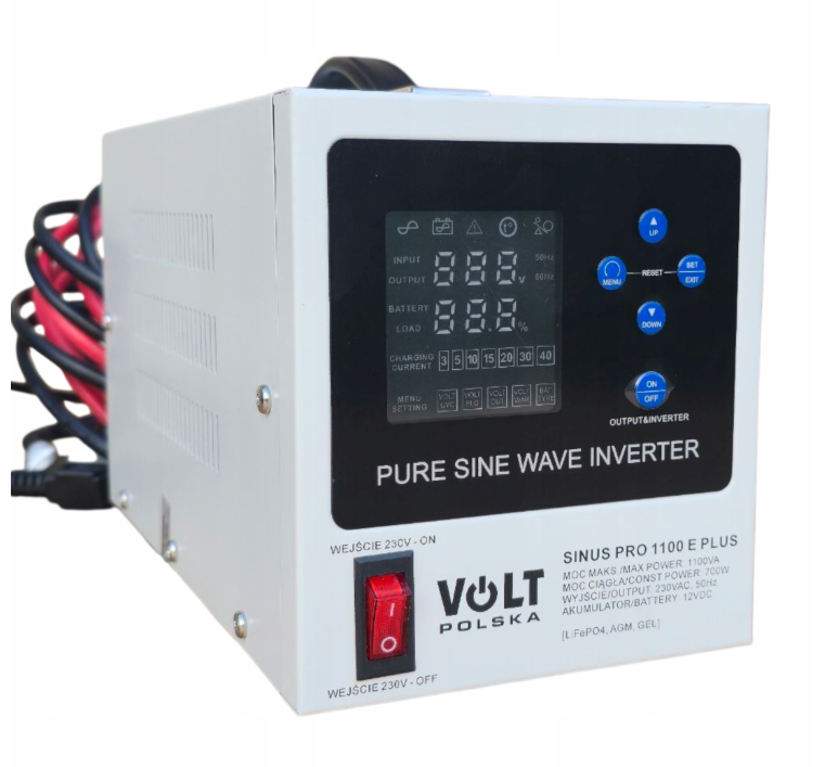 Комплект для аварийного питания инвертор Volt Polska SINUS PRO 1100 E PLUS 12/230V 700/1100 и аккумулятор AGM 12V 100 Ah (leo-140735)