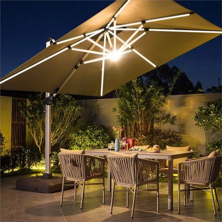 Садова парасолька консольна регульована WCG з LED-підсвічуванням та сонячною панеллю та чохлом для саду 3x3 м Бежевий (W-70681) - фото 5