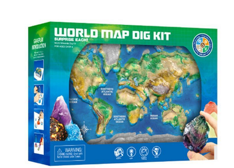 Набір археолога дитячий мапа каміння археологічні інструменти лупа ліхтарик картки мішечок в коробці (920)