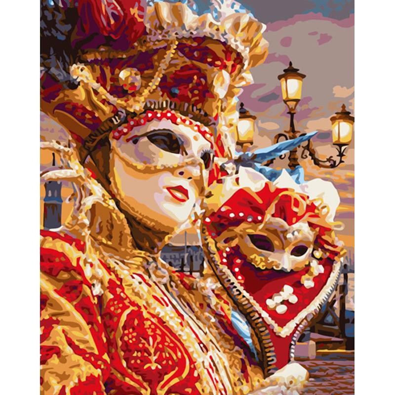 Картина по номерам Strateg Премиум Маскарад с маской с лаком и уровнем 40x50 см (GS1495)