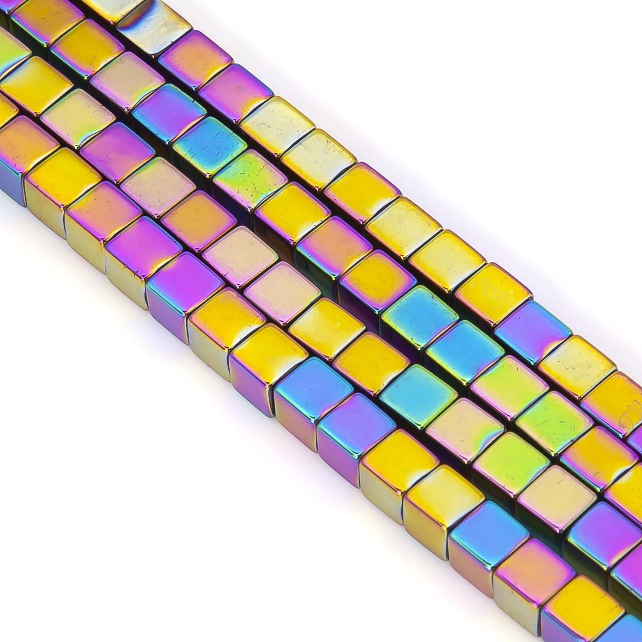 Бусины гематитовые Квадрат 4х4 мм 40 см 95 шт. Радужный (БГ0404д52)