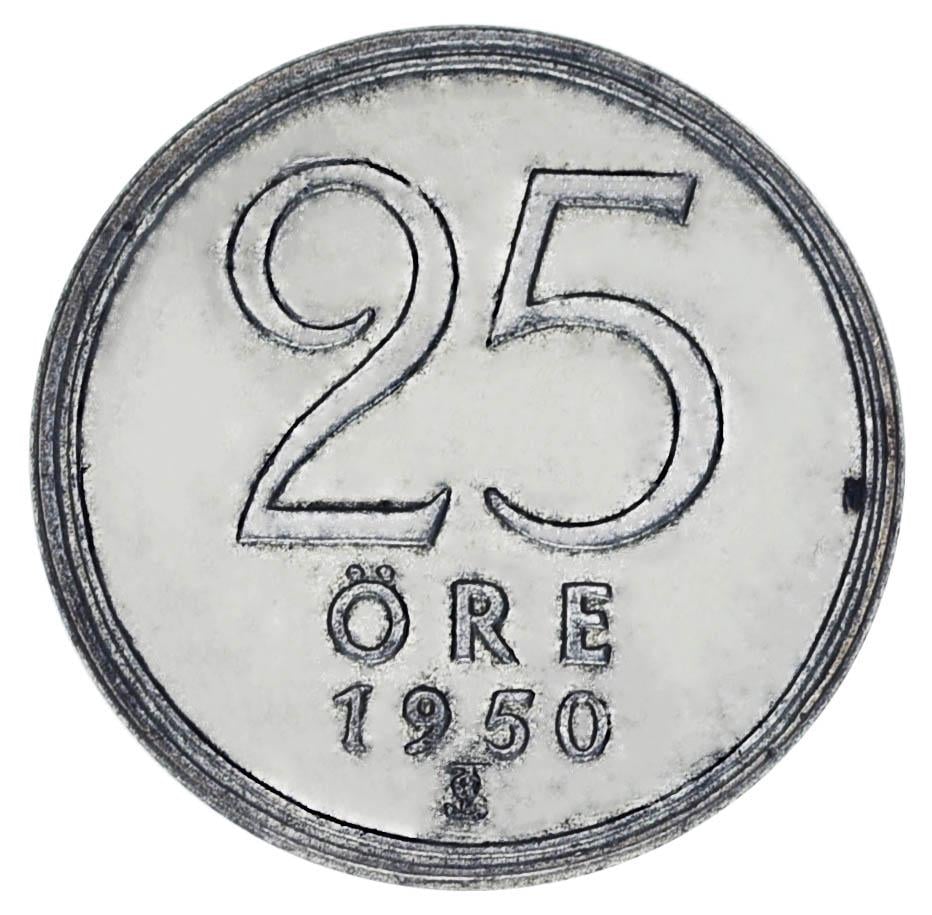 Коллекционная монета Швеция 25 эре 1950 серебро F-VF Ag 400 2,32 г (М17808)