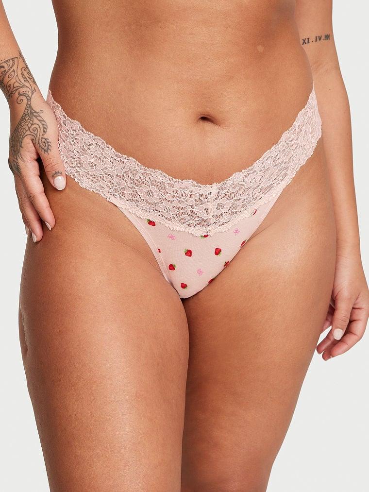 Трусы женские Victoria's Secret Lace-Waist Cotton Thong S Розовый (26763434)