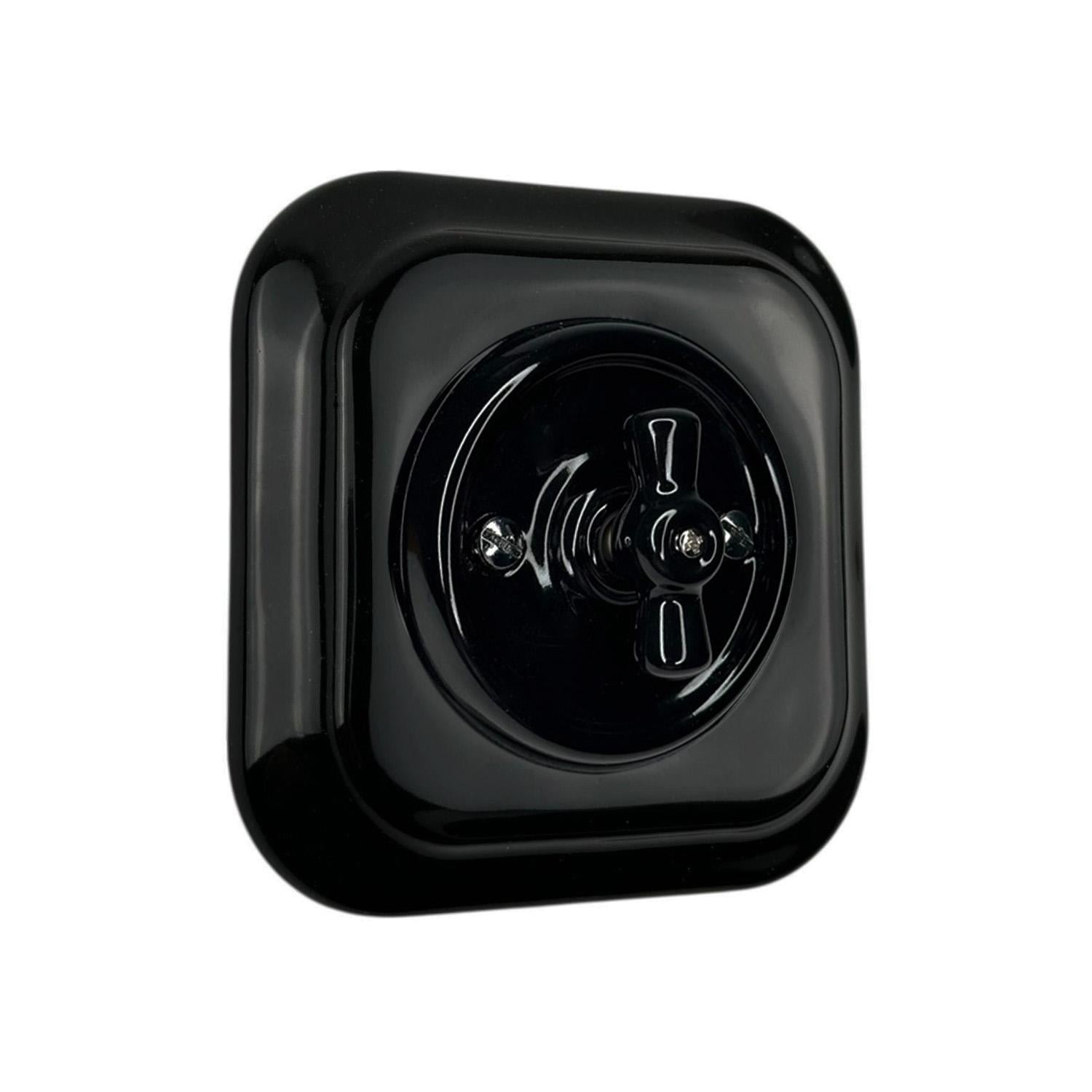 Ретро керамічний вимикач Keruida поворотний 2-клавішний прихованого монтажу з квадратною рамкою Чорний