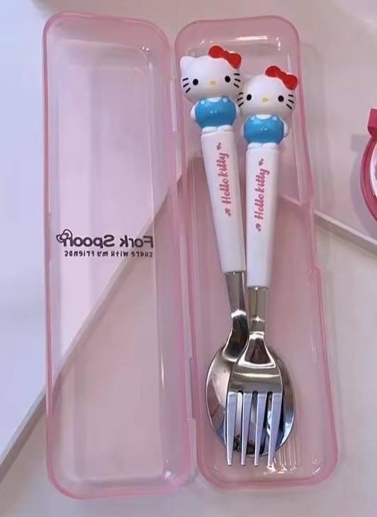 Набор детских столовых приборов Hello Kitty ложка/вилка с контейнером для хранения Белый (2551716339)