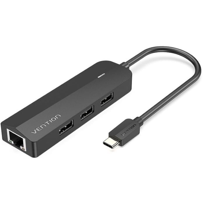 USB-хаб Vention USB-C to USB 3.0х3/RJ45/Micro-B HUB 0.15M Black ABS Type (TGPBB)