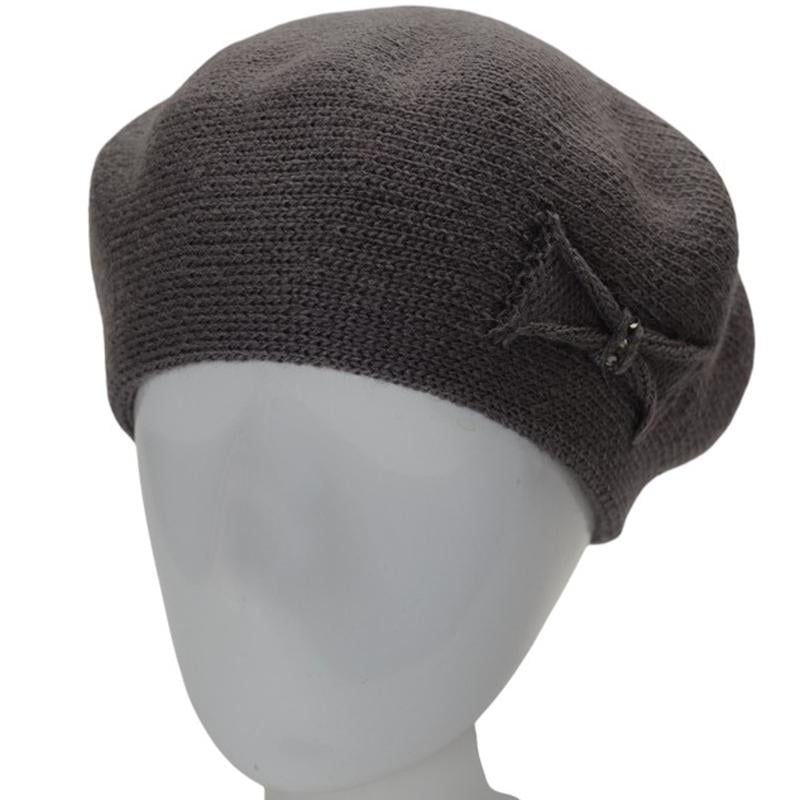 Берет женский Lirus КСЮША осенний двойной с узором сбоку one size Дымчатый (282679) - фото 1