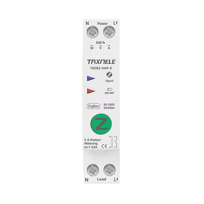 Умный ZigBee выключатель TAXNELE с полной защитой/счетчиками/таймером 1P+N 1-63A 230V Smart Life (TXCB2-VAP-Z)