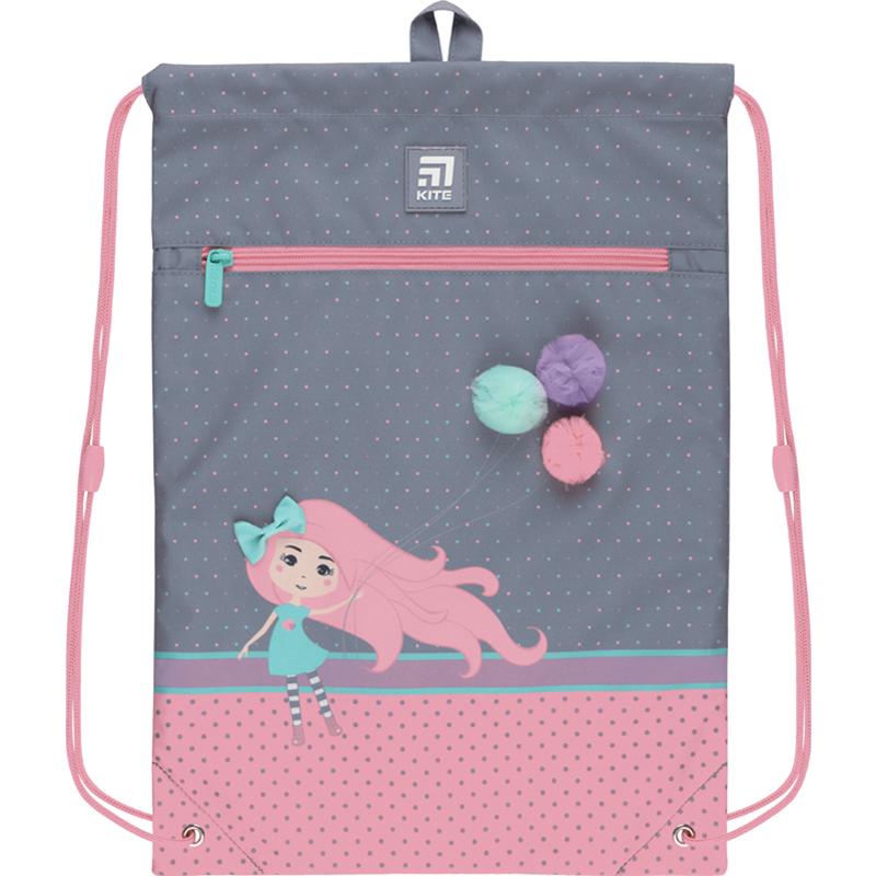 Сумка для обуви с карманом KITE Education Pretty Girl 46x33 см Серый/Розовый (K22-601M-9)