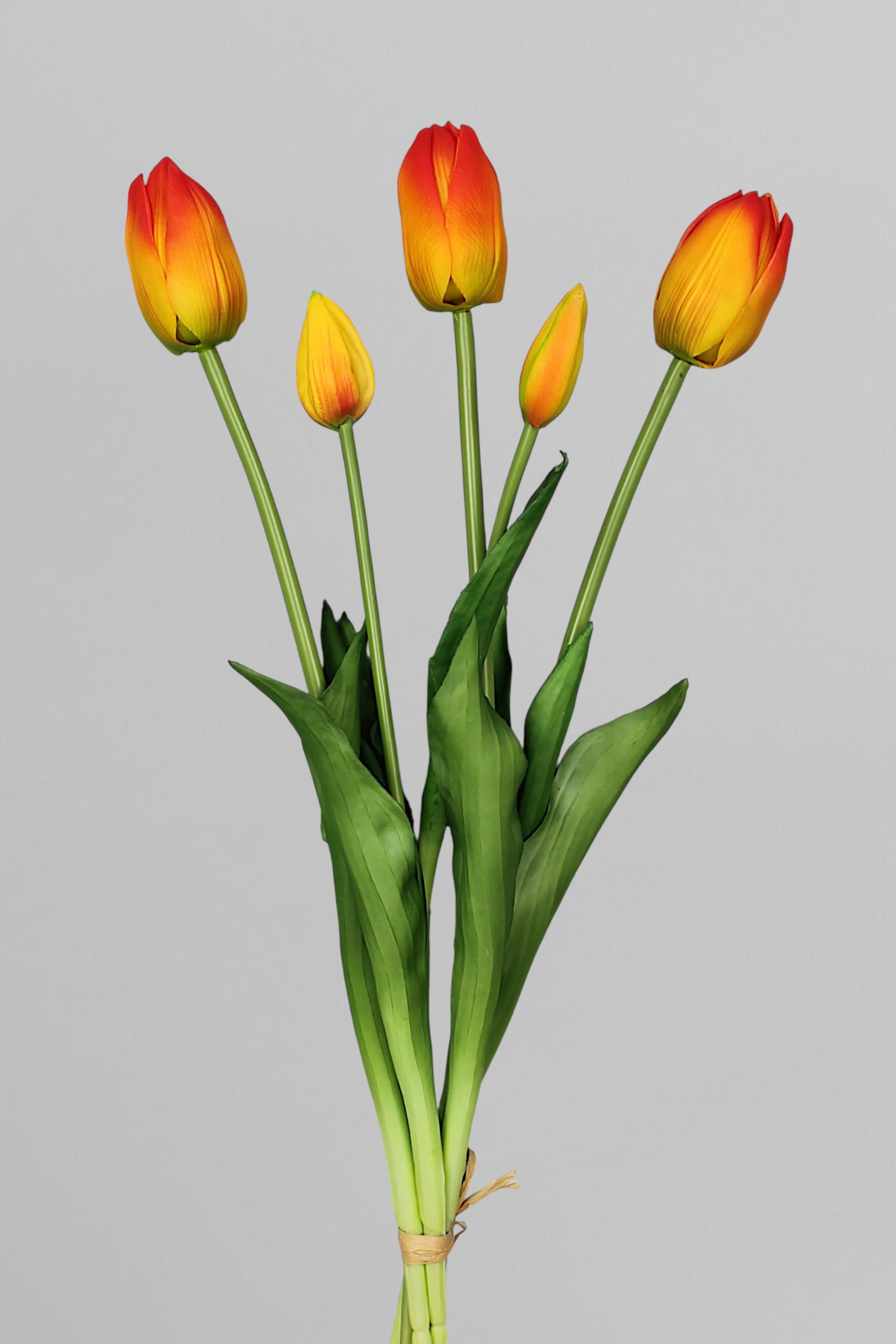 Букет искусственных тюльпанов из латекса 46 см 5 шт. Оранжевый (К07076)