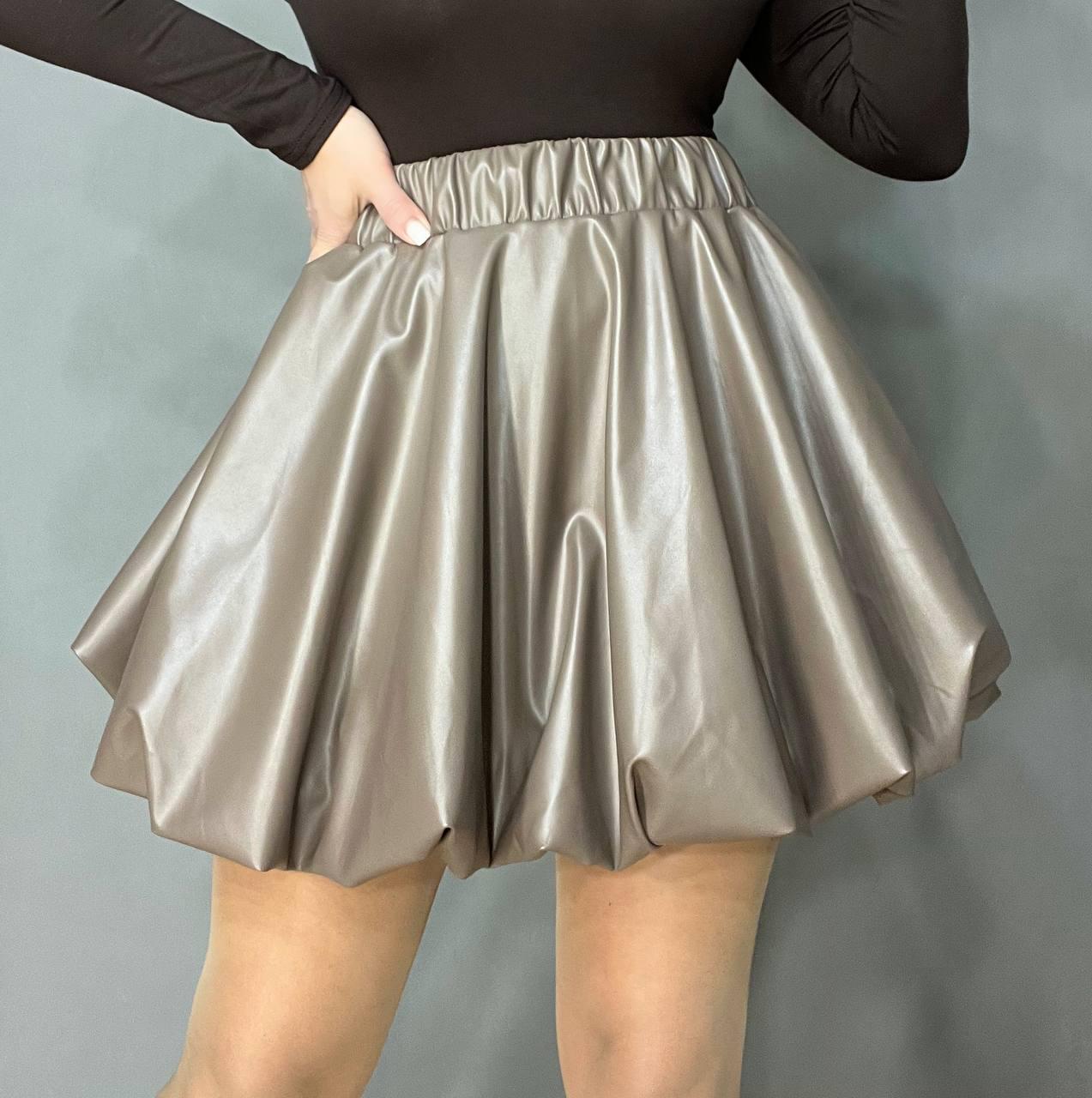 Юбка женская Ariadna 2418 короткая пышная баллон на резинке экоркожа M Бежевый (3547)