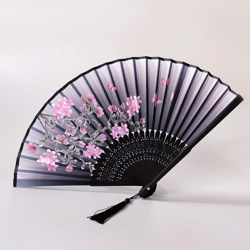 Віяло тканинне Сакура Чорний