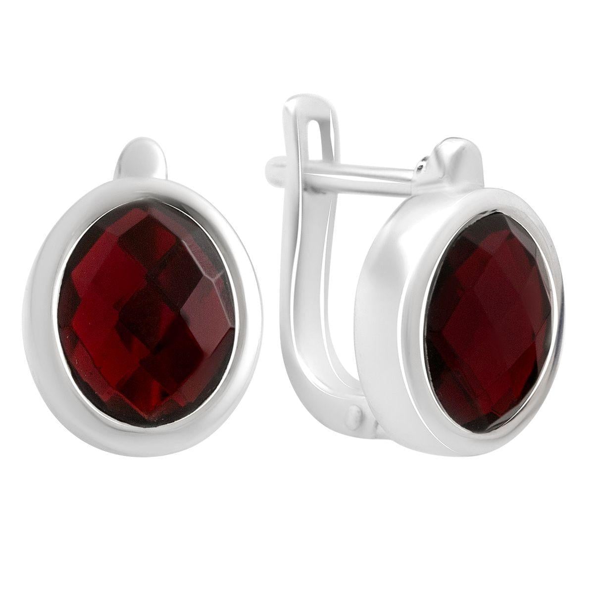 Серьги серебряные LoveR с овальным nano гранатом с английским замком