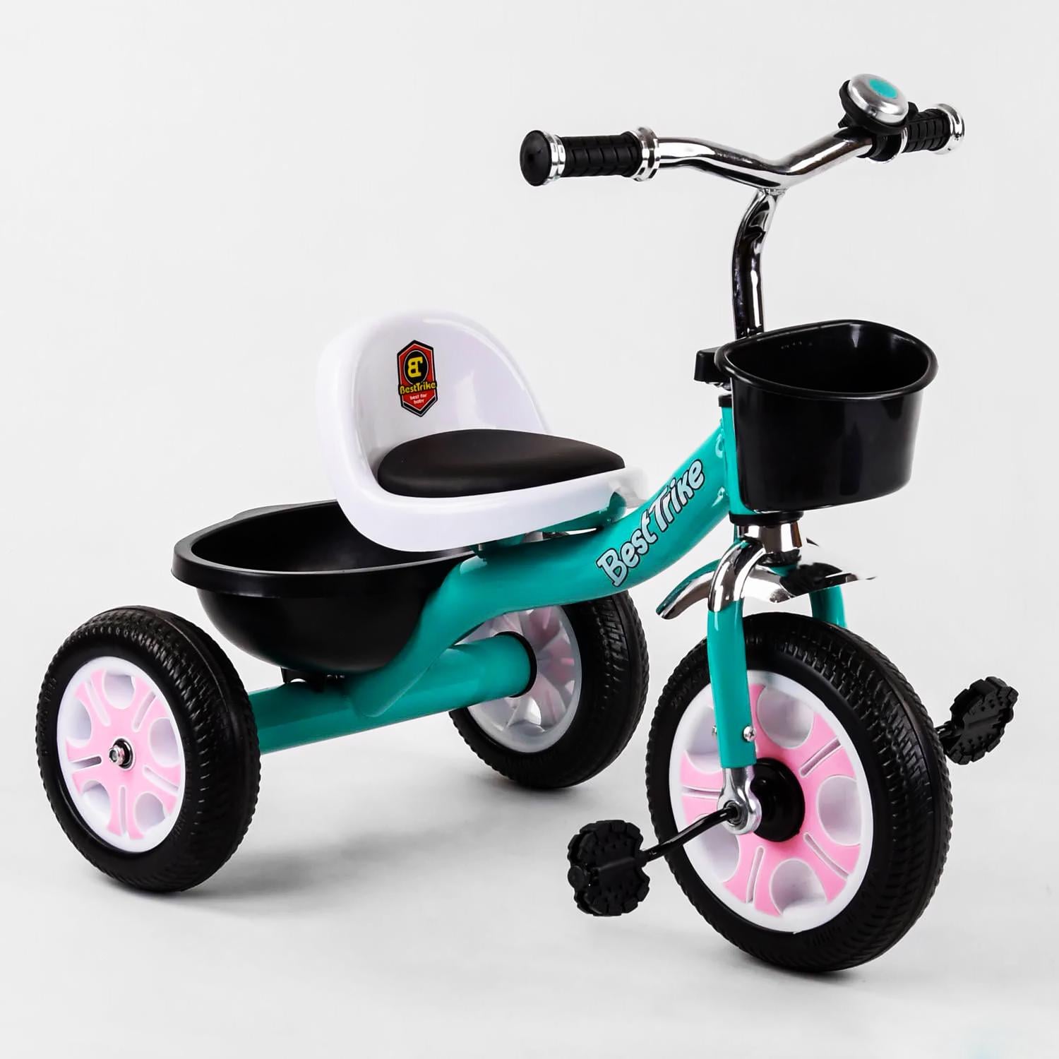 Детский велосипед трехколесный Best Trike звоночек 2 корзины Turquoise (102425)