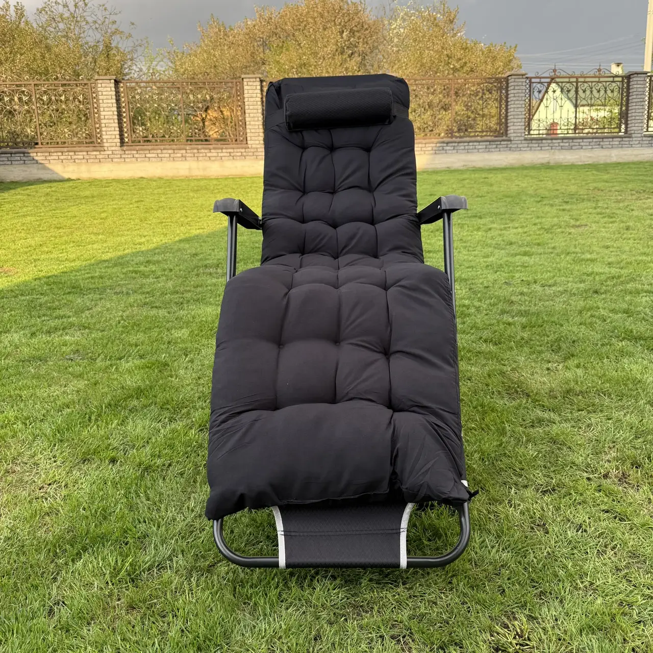 Шезлонг садовый тканевый с матрасом Garden Черный - фото 3