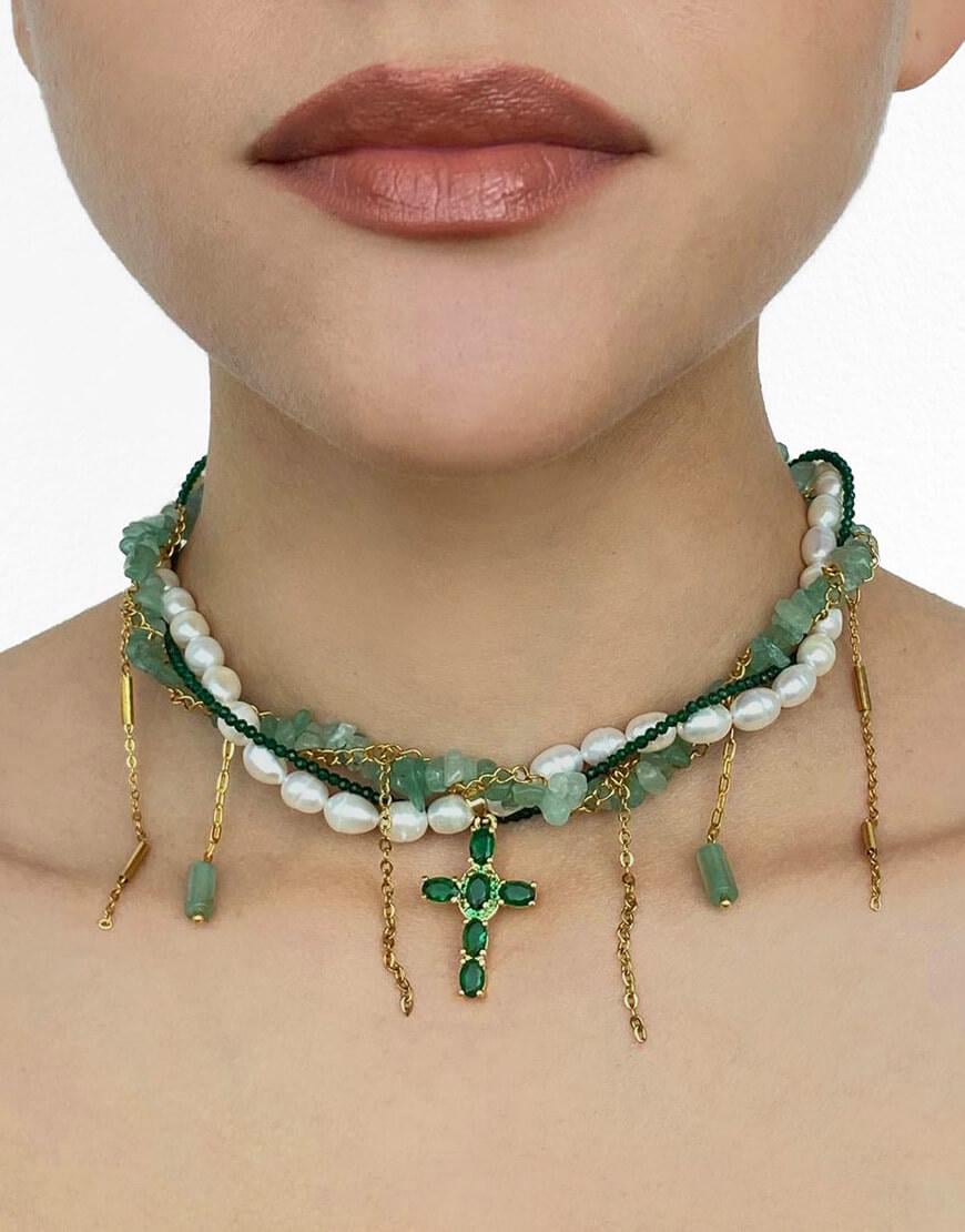 Намисто Cross Necklace NSTONE зелене One size