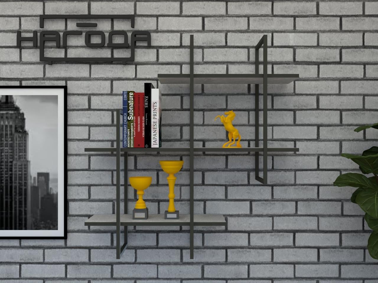 Полиця книжкова Лофт на стіну із ЛДСП ПКЛ-5 Антрацит/Бетон Індастріал