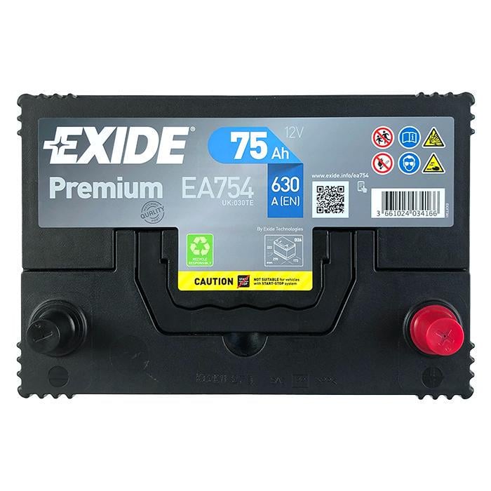Акумулятор автомобільний EXIDE Premium EA754 EN 6СТ-75Ah АзЕ ASIA 630A (4784) - фото 2