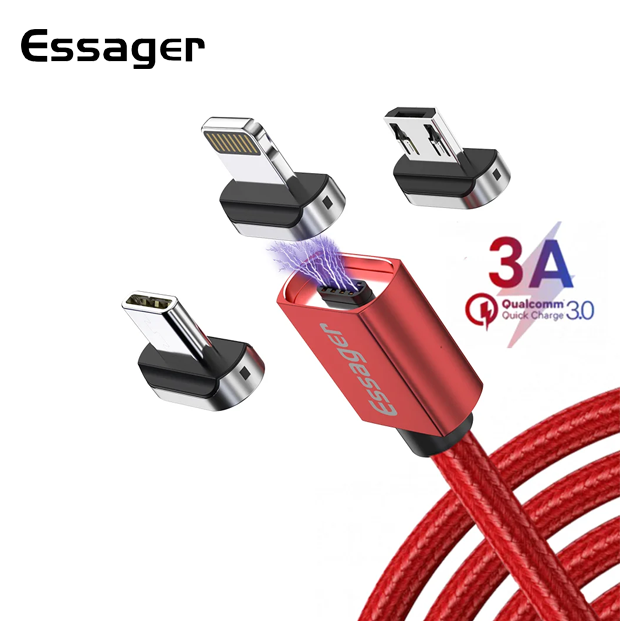 Кабель магнітний Essager micro USB type-C lightning 1 м Червоний (E1133) - фото 5