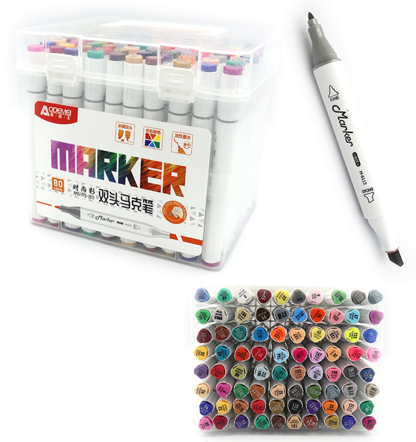 Набір скетчмаркерів двосторонніх Aodemei 80 кольорів круглий/скошений наконечник - фото 2