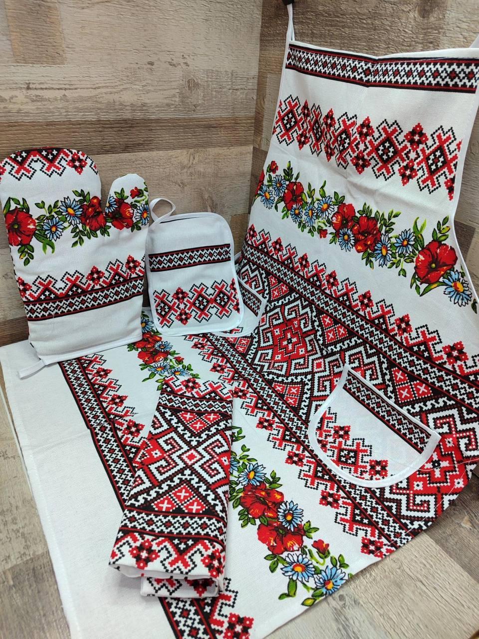 Набор кухонный фартук 3в1 55х73 см Белый с красным (П4К-fartuh0005)