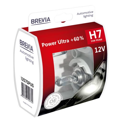 Галогеновая лампа Brevia H7 12V 55W PX26d Power Ultra+ 60% S2